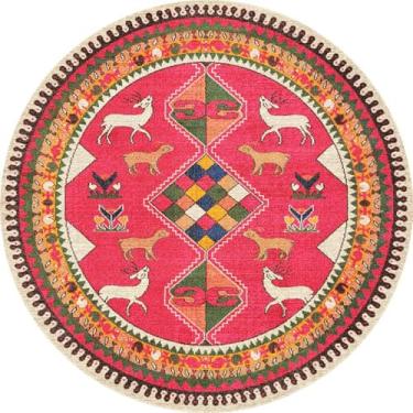 Imagem de Tapete redondo para ambientes internos, vintage, corredor, círculo, tapete redondo, estampa floral, antiderrapante, com suporte de borracha para sala de estar, sala de jantar, quarto, entrada (flor