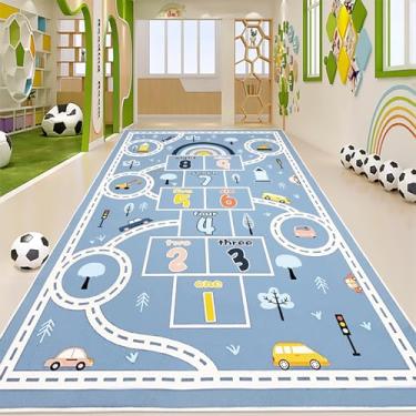 Imagem de Lacomfy Hopscotch Tapete de carro 2,5 m extra grande azul infantil tapete de brincar arco-íris tapete de sala de aula para crianças meninas quarto tapete educacional tapete de área de aprendizagem