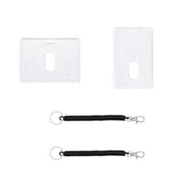 Imagem de SOWAKA 2 conjuntos de porta-cartões de acrílico com bobina espiral de mola, porta-chaves de plástico transparente vertical protetor horizontal para identidade, cartão de troca bancário, professor,