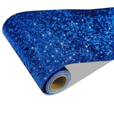 Imagem de CRE8TIVE Papel de parede com glitter azul grosso para papel de parede com lantejoulas brilhantes para quarto 20 x 899 cm, acabamento de borda de papel de parede removível para paredes, moldura