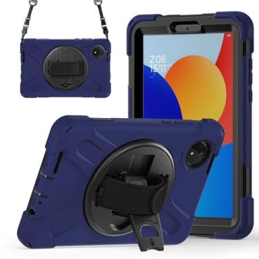 Imagem de GooodiDEAR Capa para Redmi Pad SE 8.7, capa resistente à prova de choque com suporte giratório de 360°, alça de mão ajustável, proteção total, plugue contra poeira, tela de borda elevada e protetor de