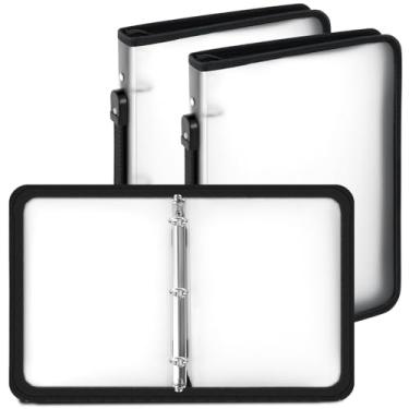 Imagem de Teling Pacote com 2 fichários com zíper de 2,5 cm com capa de 3 anéis, fichário de zíper recarregável, organizador de arquivos de plástico transparente para projetos, tarefas, memorandos, trabalho