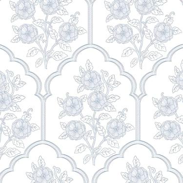 Imagem de Safiyya Papel de parede de 199.9 cm x 43.9 cm Papel de parede de contato azul e branco papel de parede floral autoadesivo removível para cobertura de quarto rolos de vinil