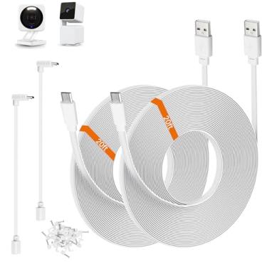 Imagem de weishan Pacote Com 2 Cabos De Extensão De Energia De 20 Pés, Compatível Com Câmeras De Segurança Wyze Cam V4, Wyze Cam Pan V3, Wyze Og, Wyze Cam V3 E V3 Pro - Cabo De Carregamento Usb Para Micro Usb