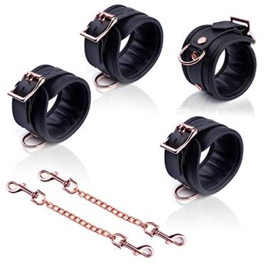 Imagem de ZHATCTEI Algemas De Pulso De Couro Preto Com Tiras De Tornozelo E Anel D Para Pernas De Fitness, Acessório De Exercício Ajustável