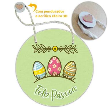 Imagem de Placa Porta com Alça Feliz Páscoa Coelho Coelha Ovo Guirlanda 20cm - F
