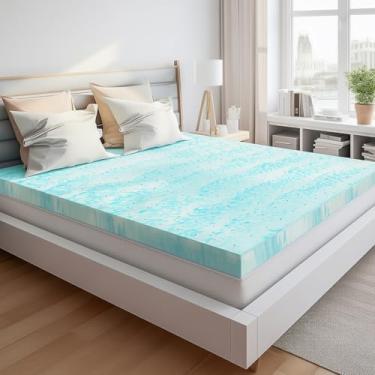 Imagem de Topper de colchão duplo, 5 cm, infundido com gel, espuma viscoelástica e fluxo de ar, certificado CertiPUR-US, azul