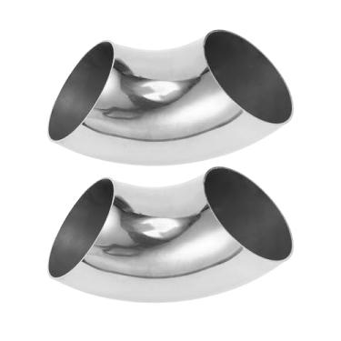 Imagem de Motoforti 2 peças 90 graus mandril curva cotovelo carro modificado tubo de escape tubulação 8.0 cm espessura OD 1,5 mm/16GA 80x185x1,5 mm 304 aço inoxidável tom prata