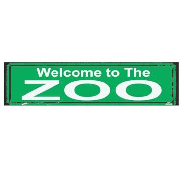 Imagem de Placa de rua Welcome to The Zoo Placa rústica para placa de nome de porta, placa para casa, pátio, jardim, bar, casa de fazenda, garagem, decoração de parede, placa de metal verde 40 x 10 cm