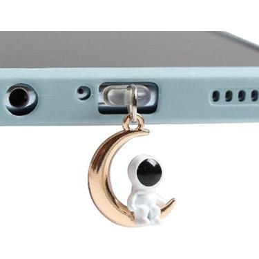 Imagem de Amuleto de plugue de poeira de astronauta fofo dourado porta de carregamento antipoeira plugue USB tipo C capa para fone de ouvido tampa de tampa acessórios para celular plugues antipoeira, plugue