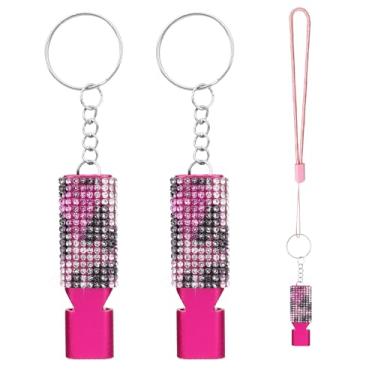 Imagem de Biiange Pacote com 2 apitos roxos brilhantes, apito para treinadores com cordão, apitos esportivos de árbitros de treinadores, apitos esportivos de metal alto para treinadores, árbitros e caminhantes