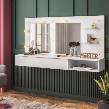 Imagem de Camarim Penteadeira Lumiere Mesa Suspensa Com Espelho E Gaveta Organizadora Branco Fosco - Mabe Magazine