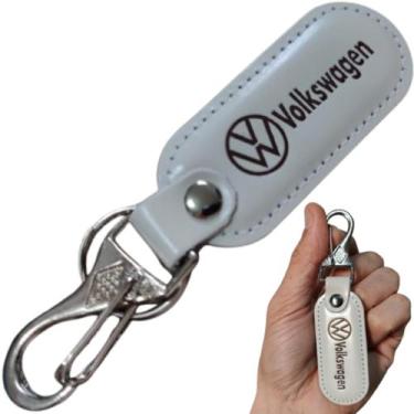 Imagem de Chaveiro Volkswagen Couro Branco Mosquetão Chave Gancho - RS