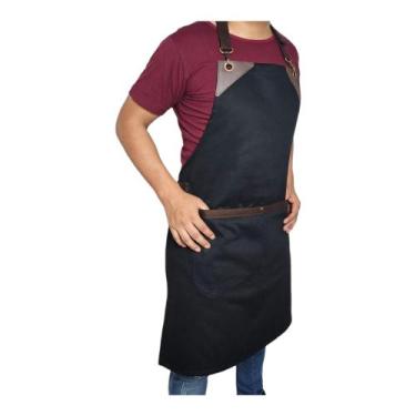Imagem de Avental Sarja Preto Restaurante Barista Churrasqueiro Chef Bar Cafeter