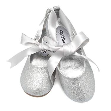 Imagem de Olivia K Sapatilha feminina adorável de bailarina Mary Jane com fita, Silver Glitter, 13 Little Kid