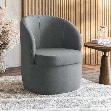Imagem de Poltrona Decorativa Estofada e Orgânica com Base Giratória Alajuela Espresso Móveis Cinza Escuro