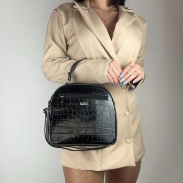 Imagem de Bolsa recuo em couro legitimo b.1015, Croco preto onix