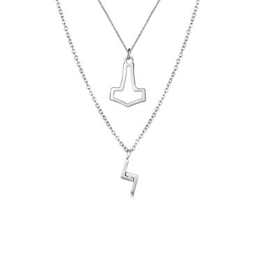 Imagem de 2 peças de pingente Mjolnir de martelo de Thor + The Elder Futhark Runes Mjolnir para mulheres, colar viking, banhado a ouro 18K, fé pagã nórdica, presentes delicados, Metal
