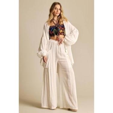 Imagem de Calça Pantalona Com Elástico No Cós Branca Yacamim A3-Feminino