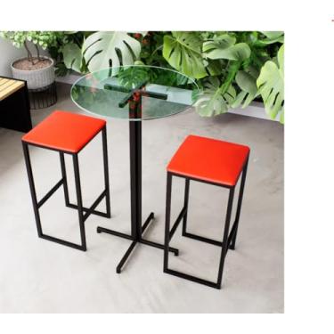 Imagem de Conjunto Mesa Alta Bar Bistrô Redonda Vidro 2 Bancos Estofado Industrial Black (Vermelho)
