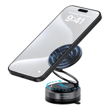 Imagem de VINTELEIN Suporte/suporte/suporte magnético a vácuo para celular com ventosa ultra forte, rotação de 360° para academia/chuveiro, suporte dobrável para celular MagSafe iPhone 12/13/14/15/16 Pro Max e