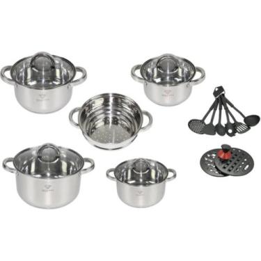 Imagem de Jogo De Panelas Alemãs Genebra de Aço Cirurgico Inox 19 Peças