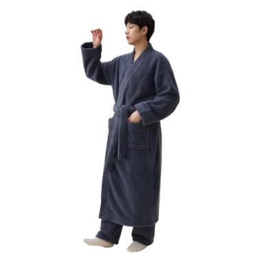 Imagem de LVTFCO Conjunto de roupão de banho com gola quimono, pijama de veludo coral espesso de outono e inverno 2 peças vestidos quimono, cinza escuro-2GG
