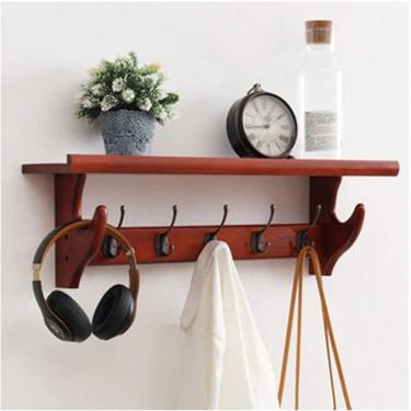 Imagem de Cabide De Parede Prateleira De Cabide De Madeira Rústica Com Ganchos De Metal Vintage Cabide De Parede Cabide De Entrada Pendurado Na Parede Prateleira De Madeira Montada Na Pare, Brown, 80 * 22cm