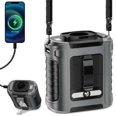Imagem de Ventilador de cintura portátil, fluxo de ar forte de 5 velocidades 20000 RPM, alimentado por bateria de 10.000 mAh, com visor, lanterna, ventilador de pescoço para pendurar com as mãos livres