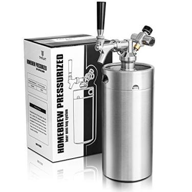 Imagem de TMCRAFT Mini Growler de barril de 3,628 g, sistema de kit de barril doméstico de aço inoxidável pressurizado com regulador de CO2 atualizado mantém fresco e carbonatação para cerveja caseira