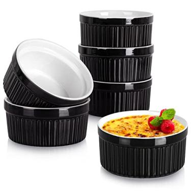 Imagem de Delling Ramekins 340 g/sobremesa/lanche/tigelas, conjunto de cerâmica creme brulee, prato de suflê de porcelana para assar, sorvete, tigelas pequenas pretas conjunto de 6