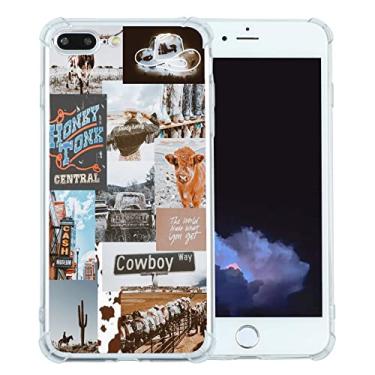 Imagem de mehidpur Capa Cowboy Way para iPhone 7 Plus/8 Plus, capa de telefone retrô caubói ocidental caubói caubói country chique colagem estética para meninos e mulheres, capa de TPU macio na moda exclusiva