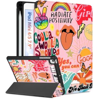 Imagem de Wazzasoft Capa para iPad Mini 4/5, para iPad Mini 5ª/4ª geração, capas femininas fofas meninas crianças, capa fólio feminina, bonita, adolescentes, moda estética com suporte de lápis para Apple iPad 5/4 Mini capa de 7,9 polegadas