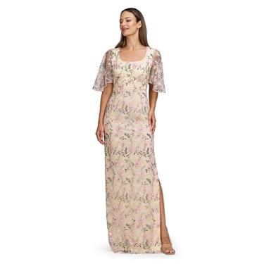 Imagem de JS Collections Vestido feminino Hannah com manga esvoaçante, Nude/Verde/Rosa, 52