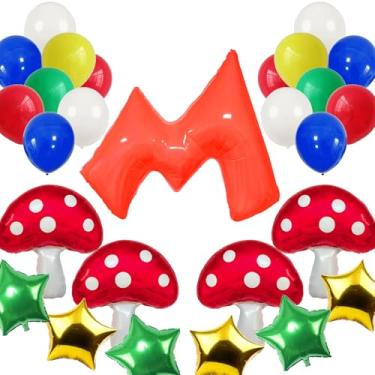 Imagem de 26psc Mari Balloons Mario Birthday Party Mushroom Balloons Brother Super Gold Star Decor for Cartoon Video Game Theme Party Mari Party Decorations Baby Shower Party Decor