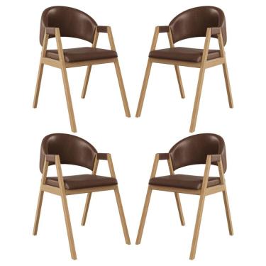Imagem de Kit 4 Cadeiras Suellen Luxo Reforçada Mesa De Jantar Courino Marrom Escuro