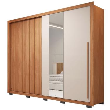 Imagem de Guarda Roupas Casal Ripado E Espelho 2 Portas 4 Gavetas Madeirado/off White Eloa Caemmun Freijó/off