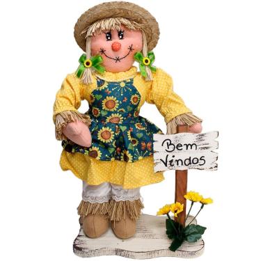 Imagem de Decoração Espantalhos De Festa Junina Caipira Com Placa 50cm Menina