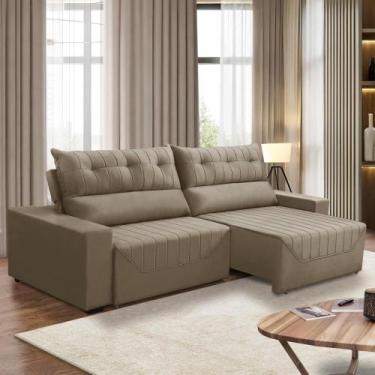 Imagem de Sofá Retrátil e Reclinável 5 Lugares 3,00m Antonella Veludo Capuccino 