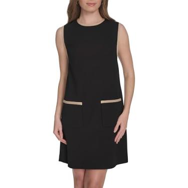 Imagem de Tommy Hilfiger Vestido feminino curto sem mangas com bolsos colorblock, Preto/Areia, 42