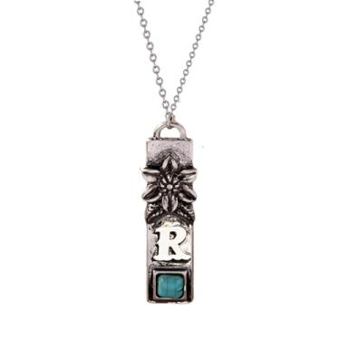 Imagem de BUBGDYFO Colar turquesa ocidental inicial, joia vintage cowgirl para mulheres, pingente floral gótico com corrente de prata, colar de letras para presente, Medium, Zinco, Sem Pedra Preciosa