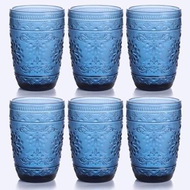 Imagem de abrwyy 6 peças de copo de vidro para bebida de 400 ml, copos azuis, conjunto de copos coloridos para festas de casamento, casa, escritório, água, suco, coquetéis, copos altos