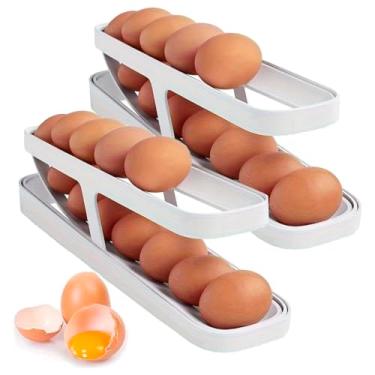 Imagem de Kit com 2 Organizador Suporte De Geladeira Dispenser Porta Até 14 Ovos Esteira Rolante Bandeja de Ovos