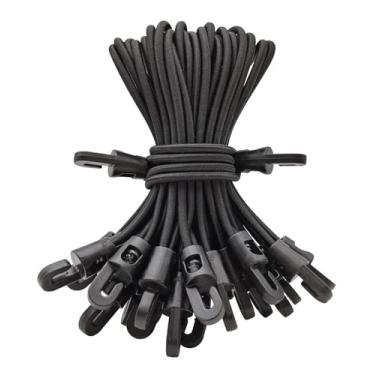 Imagem de BINCKIN Cabos elásticos pequenos com ganchos de 15 cm, 25 peças de tiras elásticas curtas com gancho para lona de acampamento, tendas, dossel e fixações (preto)