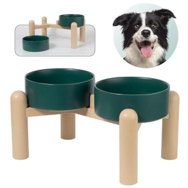 Imagem de Conjunto de tigelas de cerâmica elevada para cães - Pratos duplos resistentes com suporte antiderrapante - Tigelas elevadas para comida e água para cães médios e grandes - 4,5 xícaras (2,011 ml