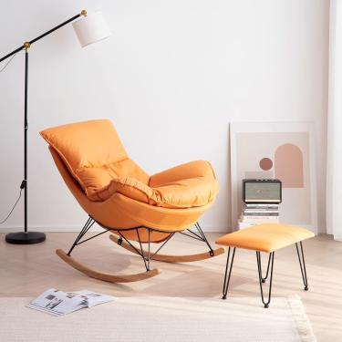 Imagem de Cadeira De Balanço Sala De Estar Cadeira De Balanço Pátio Externo Cadeira De Balanço Com Apoio Para Os Pés Tecido Resistente à água Para Varanda Jard, Orange Color, One Size