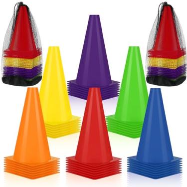 Imagem de Leelosp Pacote com 48 cones de trânsito de plástico de 17,8 cm Marcador de campo de agilidade para futebol/segurança/esportes/cones de treinamento para patinação basquete futebol treinos temáticos