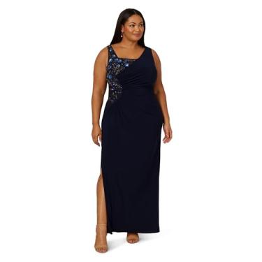 Imagem de Adrianna Papell Vestido longo feminino de jérsei com miçangas, Midnight Multi, 25 Plus Size