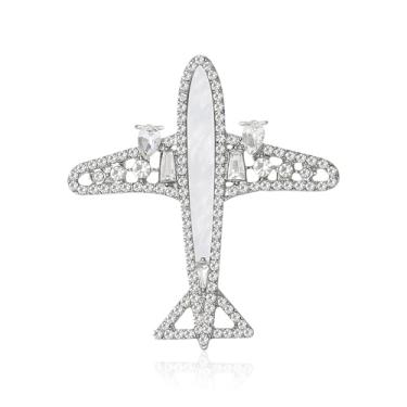 Imagem de Broche de avião de strass para mulheres e homens banhado a ouro/prata concha de cristal delicada broches de lapela acessórios elegantes para terno jaquetas blazers casacos joias temáticas de viagem