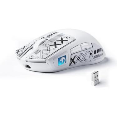 Imagem de ATTACK SHARK × Mouse para jogos sem fio MAMBASNAKE M4, sensor óptico PAW3311 DPI ajustável, botões programados, mouse de computador ergonômico leve de 52 g 2,4G/BT/USB-C para PC/Mac-Branco e fita